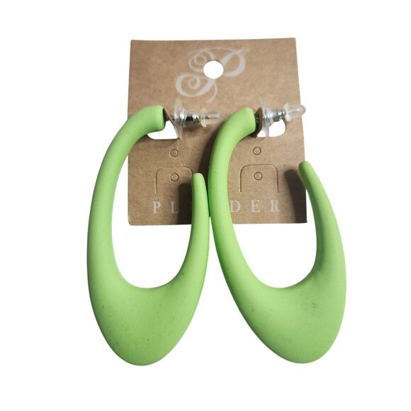 Lime Green Hoop Dangle Earrings With Silicone Backing By Plunder retro statement - Picture 1 of 2